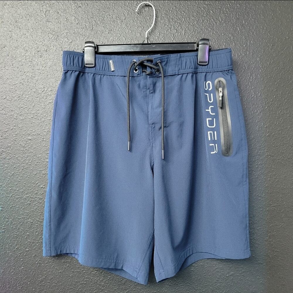 Spyder Swim Board Shorts Men’s XL Blue Swim Trunks UV Protection Zip Pocket